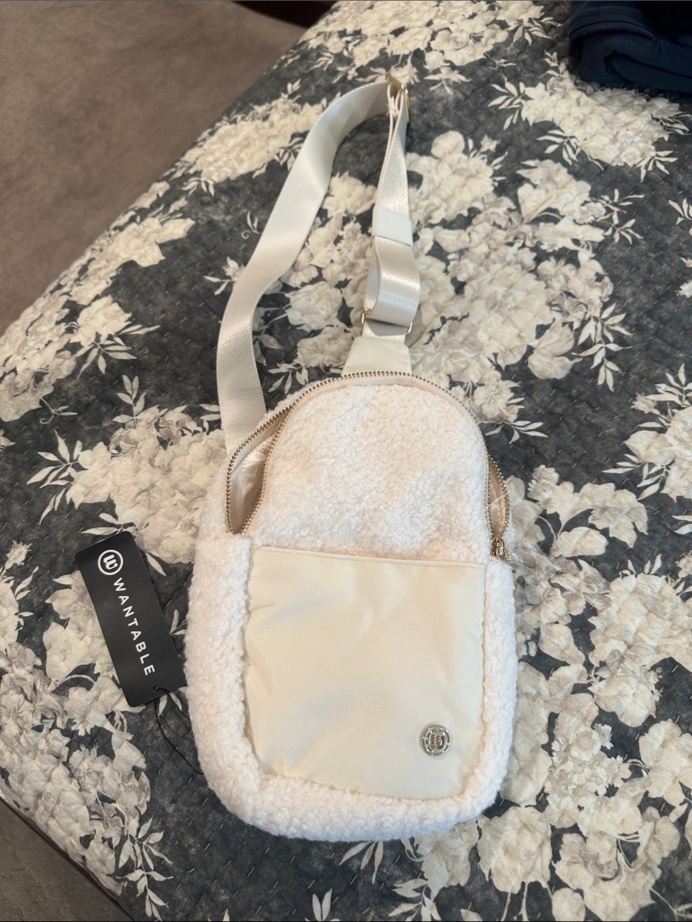 Wantable Cream Sherpa Mini Crossbody Bag
